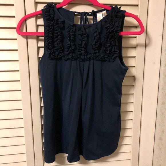 Navy Blue Ruffle Tank - Picture 2 of 5